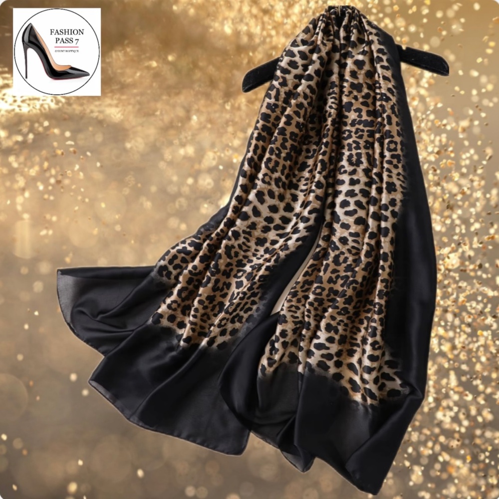 Luxury 100% SILK SATIN Large Shawl Leopard Print Scarf Animal Print Wrap coverup